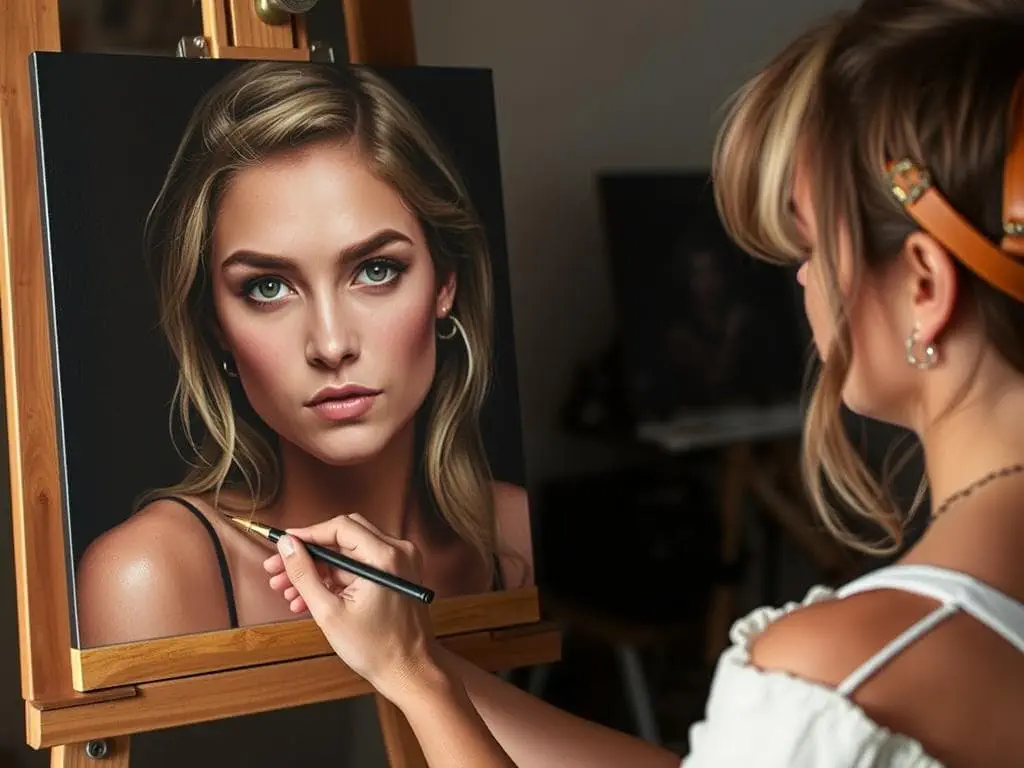 Custom portrait being painted as an oil painting reproduction Custom portrait being painted as an oil painting reproduction