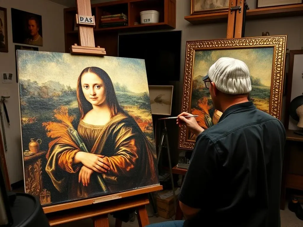 Famous masterpiece being reproduced as an art oil painting Famous masterpiece being reproduced as an art oil painting